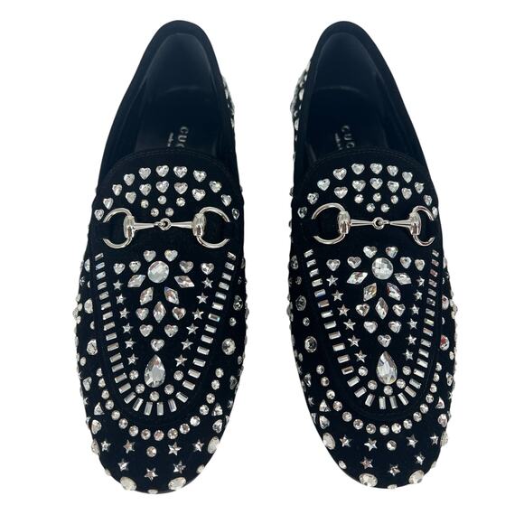 Gucci Jordaan Black Suede Loafers With Crystal Appliqué - Picture 8 of 16